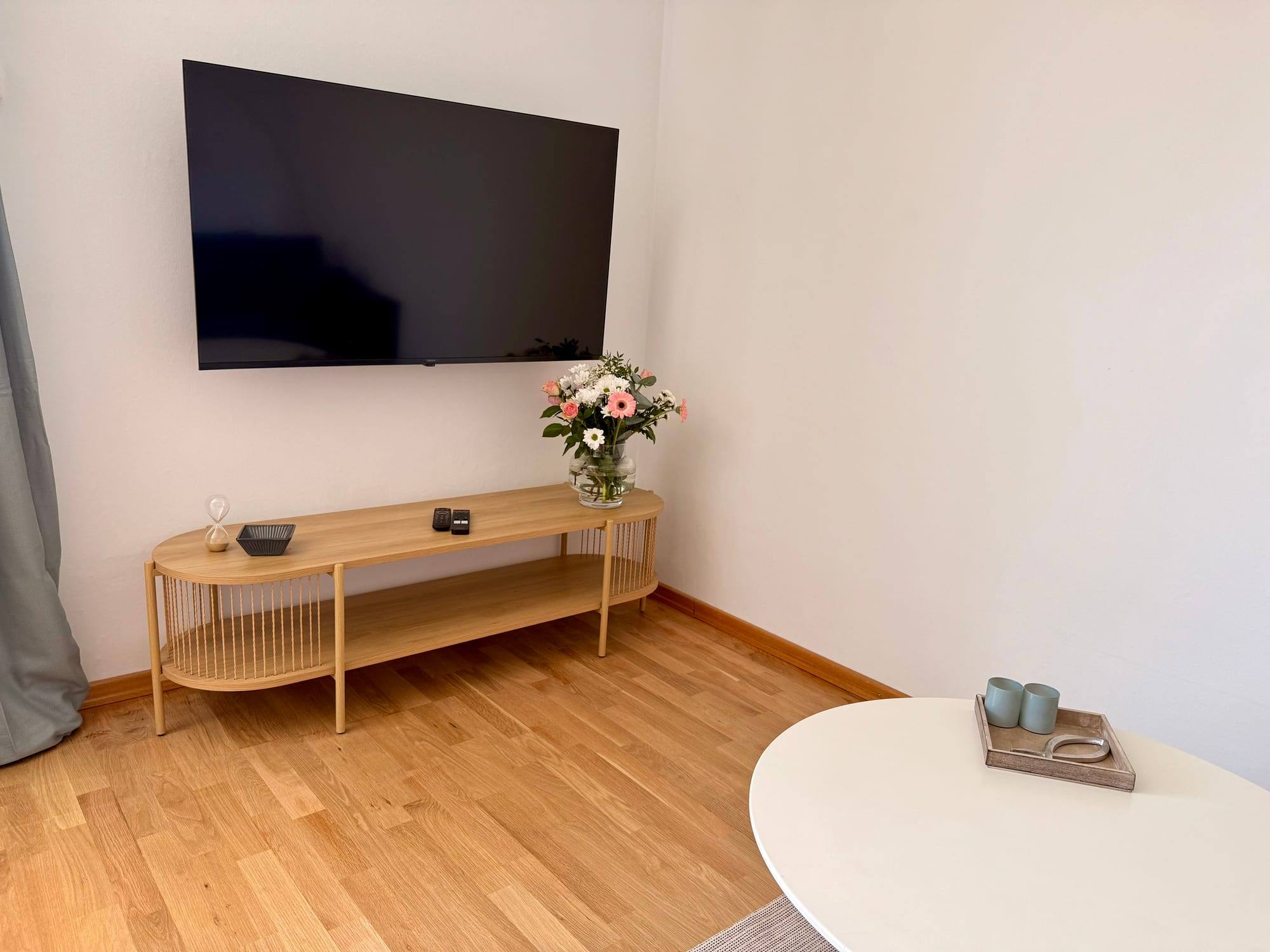 Wall-mounted smart TV in the living room