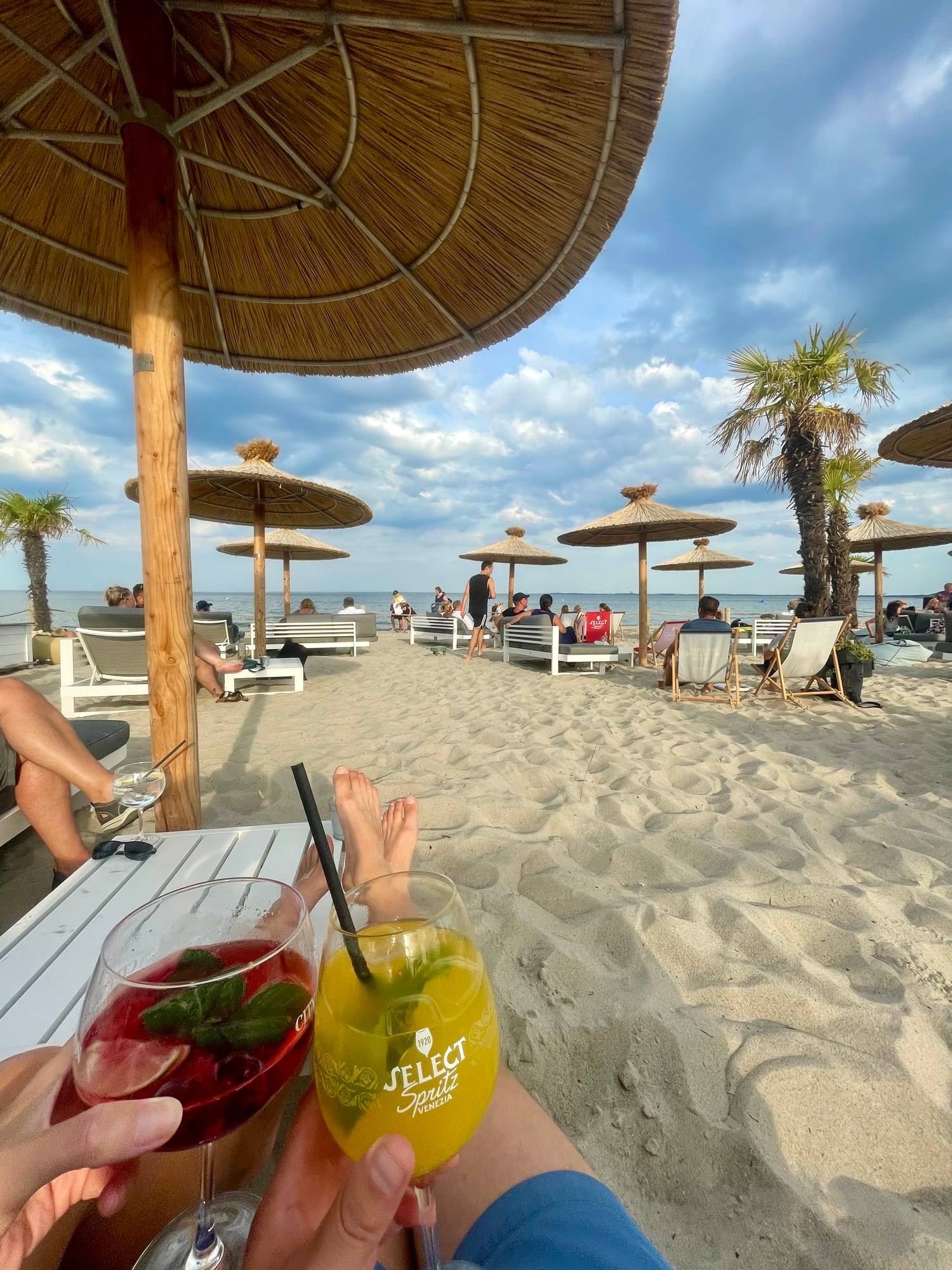 Beach bar with parasols on the Baltic Sea beach
