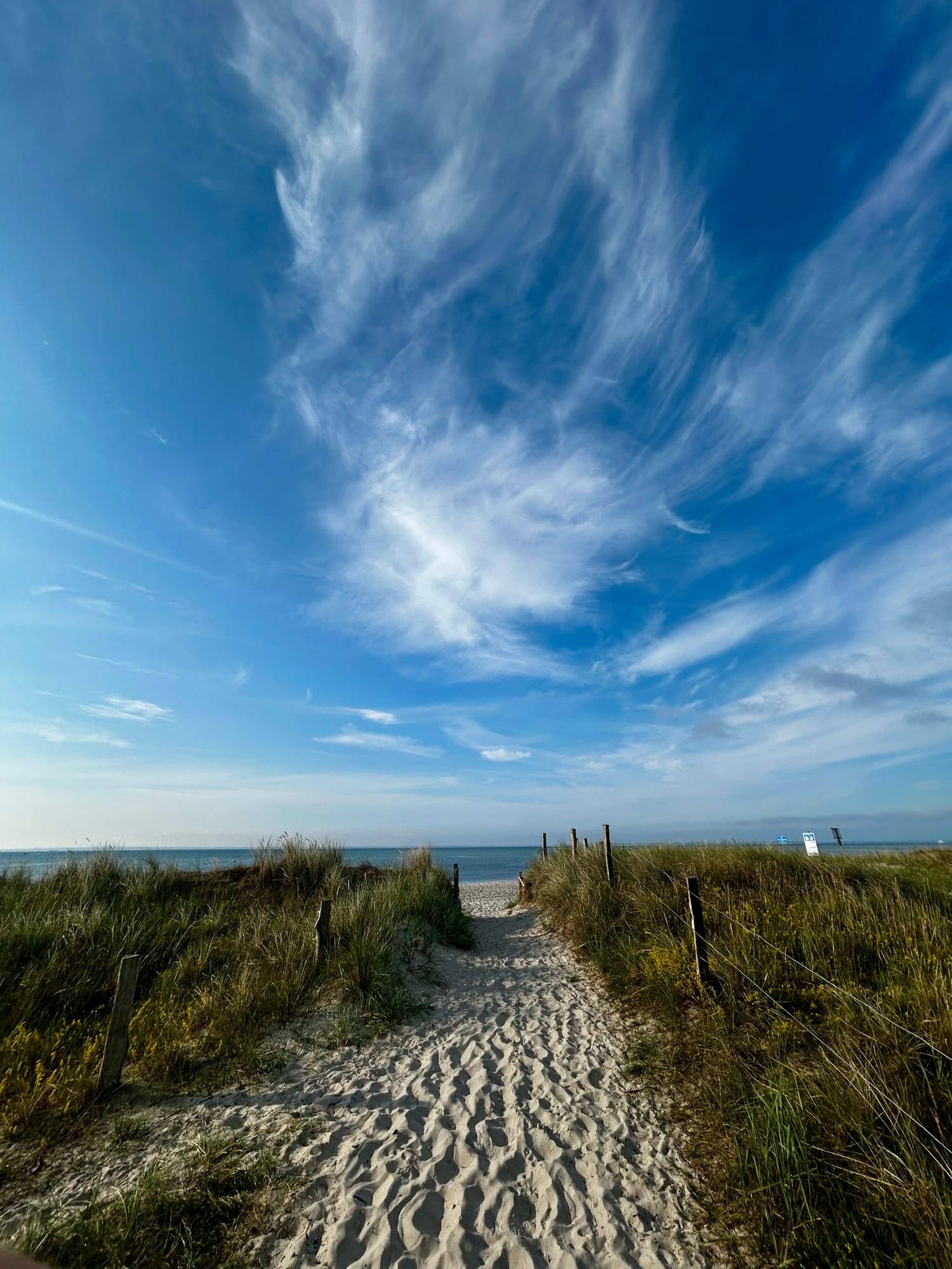 Blue sky above dunes and the Baltic Sea